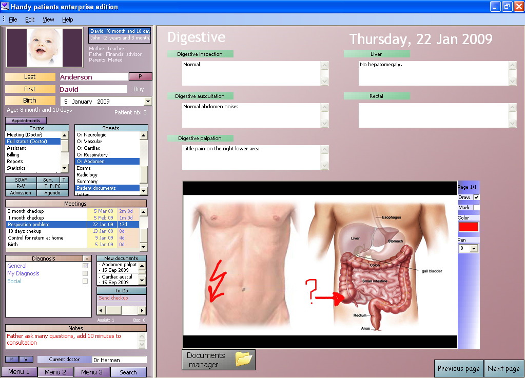 An example interface for an electronic medical record